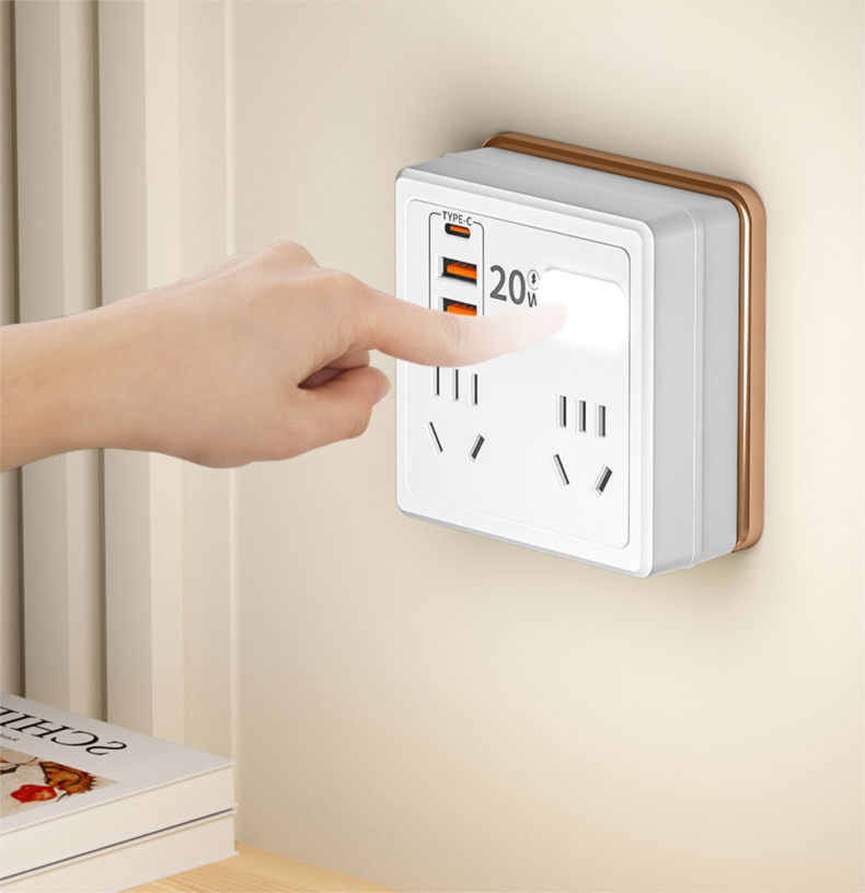 Multifunctional Multi-hole 86 Socket Household Dormitory Converter With Switch USB Power Strip 20W Fast Charging Night_voghion.com