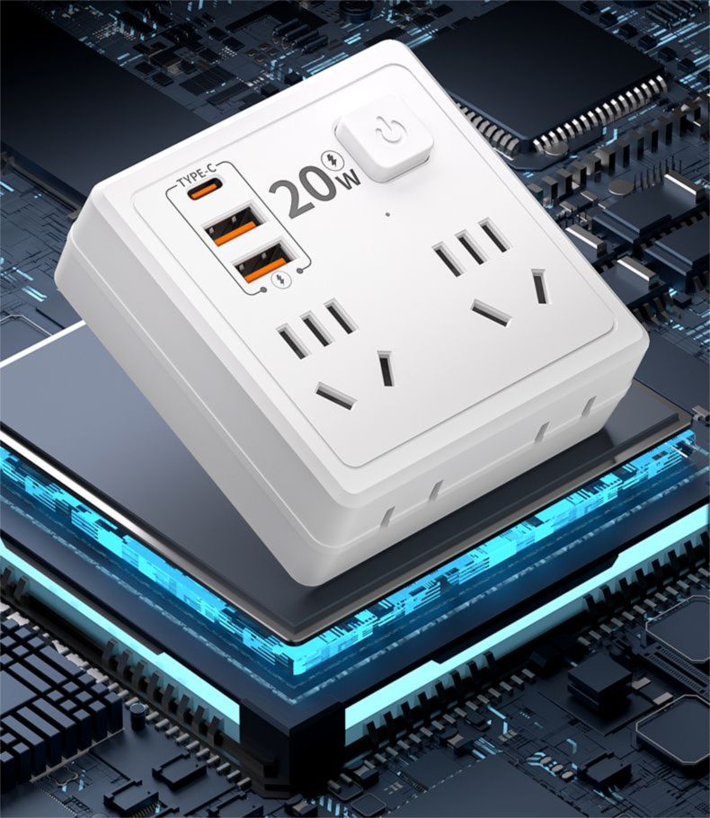 Multifunctional Multi-hole 86 Socket Household Dormitory Converter With Switch USB Power Strip 20W Fast Charging Night_voghion.com