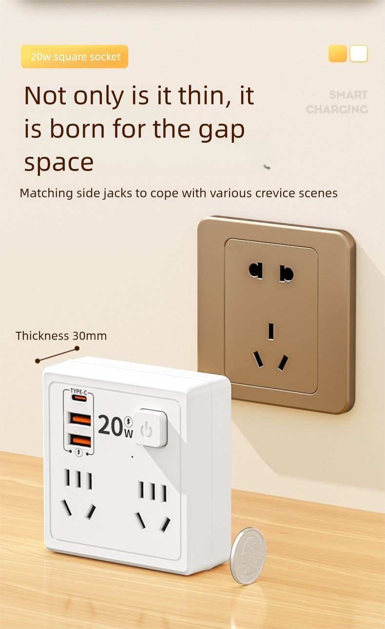 Multifunctional Multi-hole 86 Socket Household Dormitory Converter With Switch USB Power Strip 20W Fast Charging Night_voghion.com