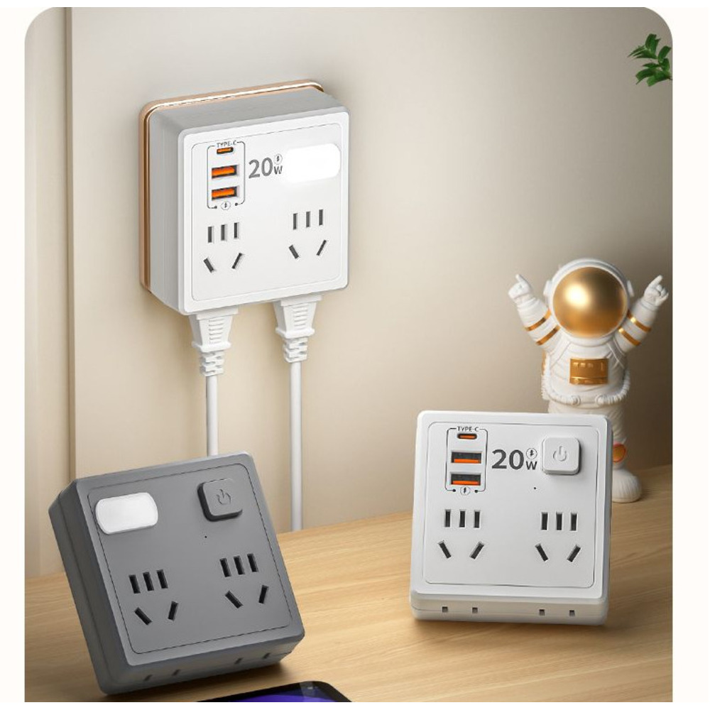 Multifunctional Multi-hole 86 Socket Household Dormitory Converter With Switch USB Power Strip 20W Fast Charging Night_voghion.com
