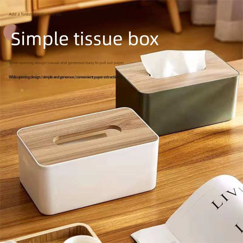 Living Room Desktop Japanese Style Wooden Tissue Box Plastic Simple Tissue Dispenser Creative Household Multifunctional Storage Box_voghion.com