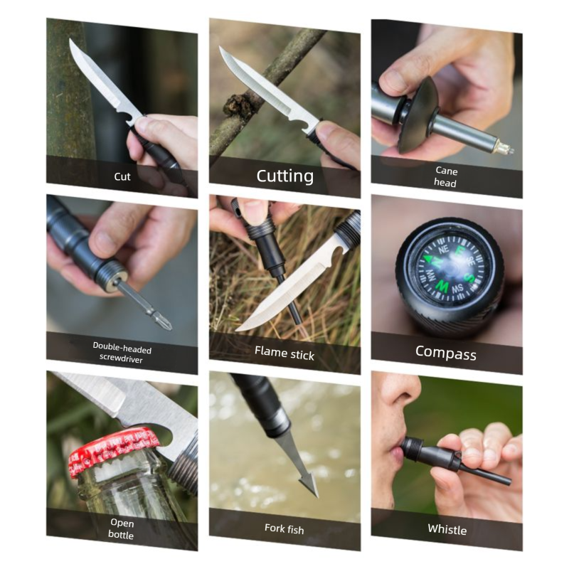 Trekking Poles Folding Multifunctional Outdoor Hiking Camping Self-defense Ultra-light Tactical Set Walking Stick_voghion.com