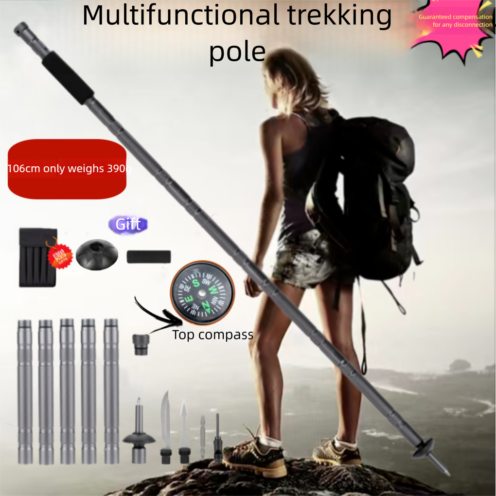 Trekking Poles Folding Multifunctional Outdoor Hiking Camping Self-defense Ultra-light Tactical Set Walking Stick_voghion.com
