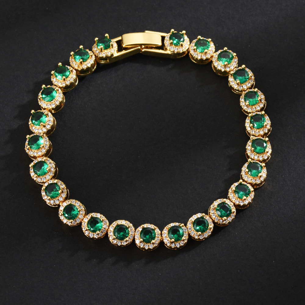 Gold-Plated Emerald Tennis For Men Hip-Hop Style Unisex Personality High-End Full Diamond Zircon Bracelet_voghion.com