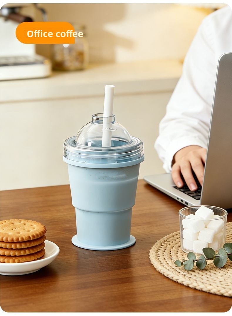 Tragbarer Faltbarer Eisbecher Mit Strohhalm Für Den Sommer_voghion.com