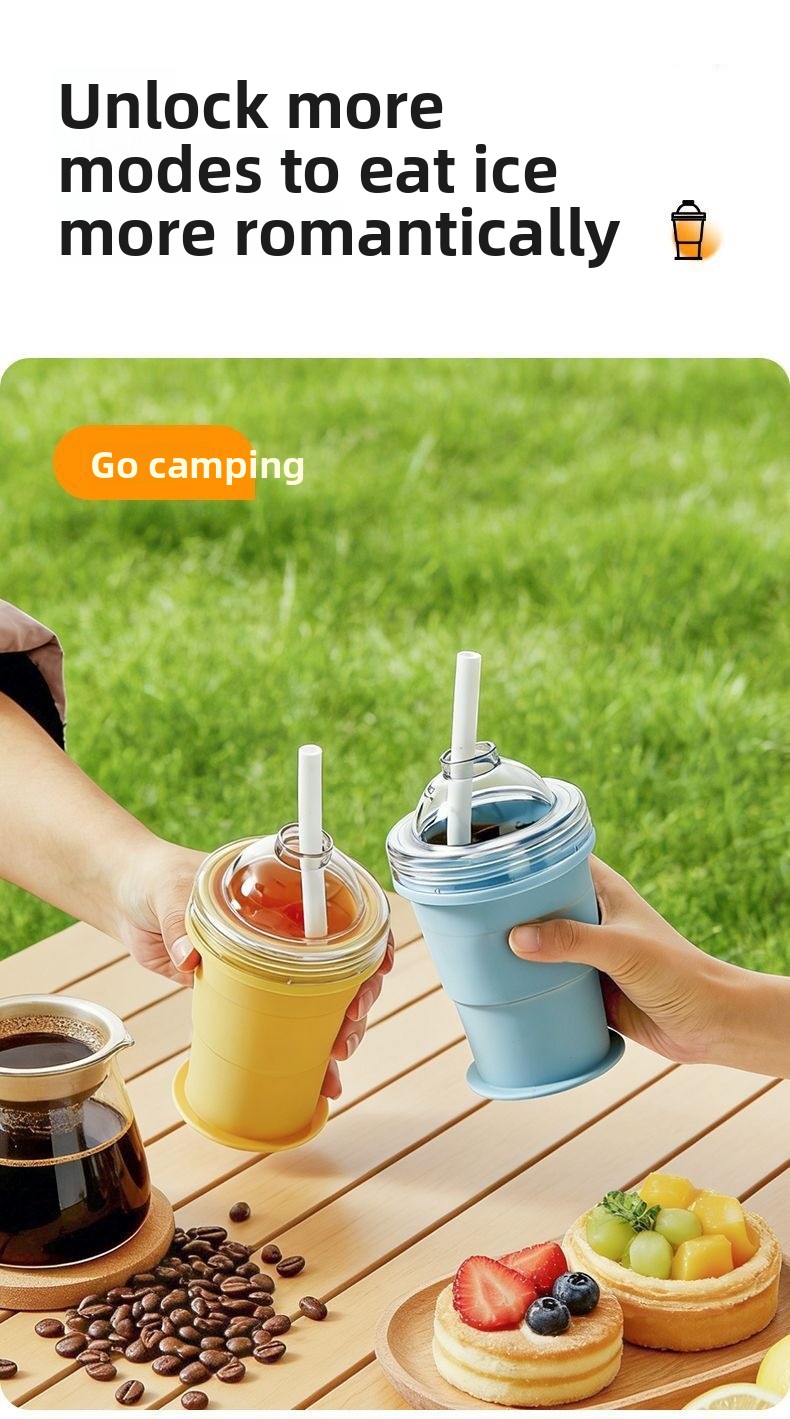 Tragbarer Faltbarer Eisbecher Mit Strohhalm Für Den Sommer_voghion.com