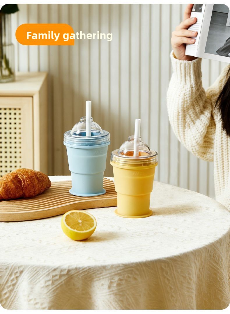 Tragbarer Faltbarer Eisbecher Mit Strohhalm Für Den Sommer_voghion.com