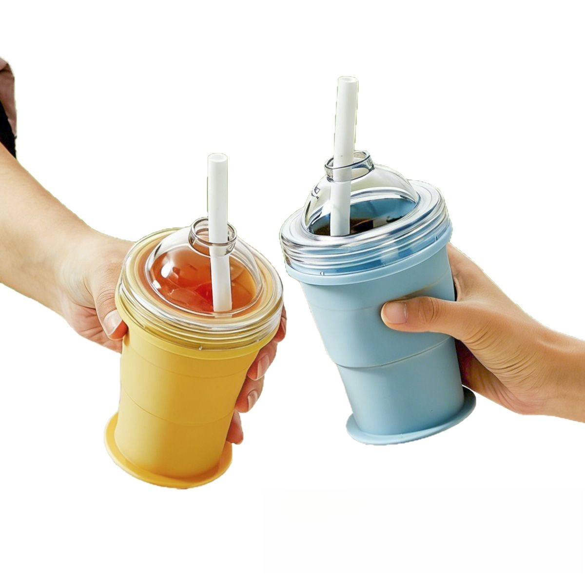 Tragbarer, faltbarer Kugelbecher, kreative Eisbecherform aus lebensmittelechtem Silikon mit integriertem Strohhalm, praktisch für Sommerausflüge_voghion.com
