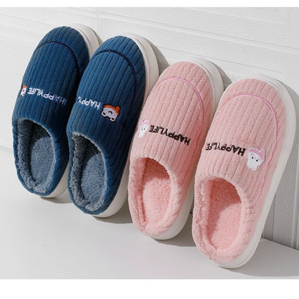 Damen-Hausschuhe mit dicker Sohle aus Fleece für Herbst und Winter, Plüschpantoffeln, Baumwollschuhe, rutschfest, warm, bequeme Hausschuhe für Herren_voghion.com