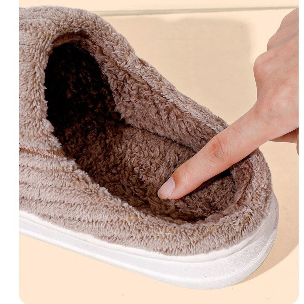Damen-Hausschuhe mit dicker Sohle aus Fleece für Herbst und Winter, Plüschpantoffeln, Baumwollschuhe, rutschfest, warm, bequeme Hausschuhe für Herren_voghion.com