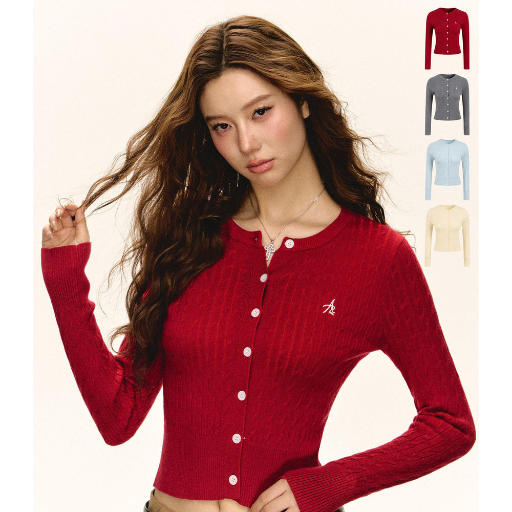 Cardigan corto e aderente in maglia rossa in stile americano Ariseism per donna, nuovo strato interno autunnale_voghion.com