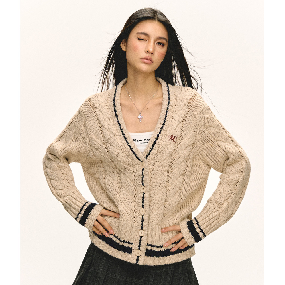 Ariseism American Style Color-Block Dicker Strick-Strickpullover mit Zopfmuster für Damen Herbst Neues Slim Fit Slimming Top_voghion.com