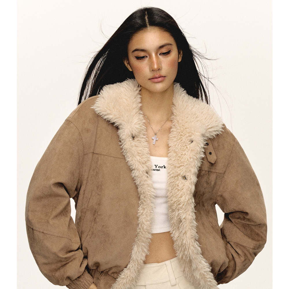 Ariseism American Style High-End Suede Lamb Wool Patchwork Jacket For Women Winter New Cotton Coat_voghion.com