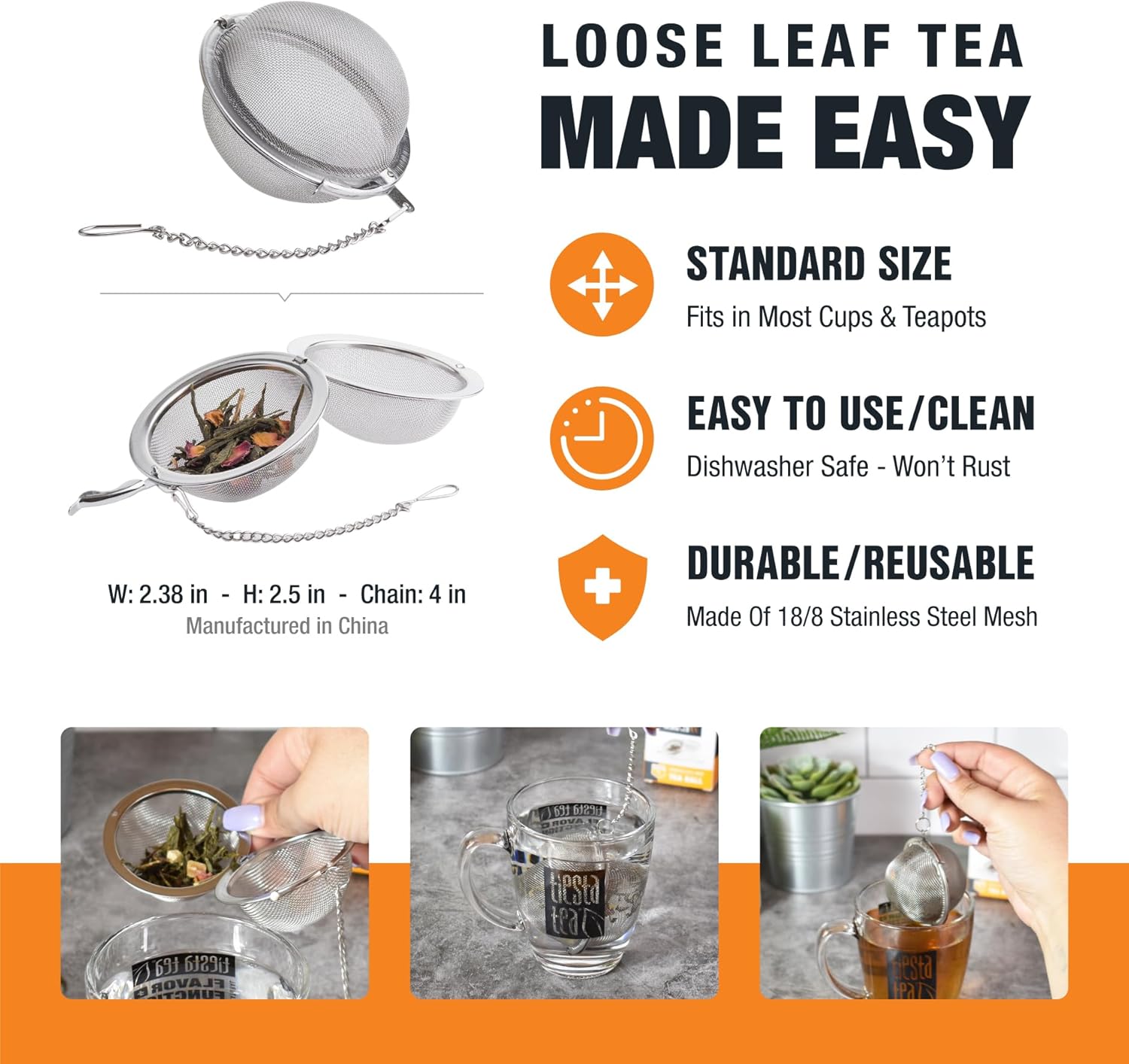 Tiesta Small Stainless Steel Infuser Ball Loose Leaf Reusable Strainer With Extra Fine Mesh Chain Single Cup Steeper_voghion.com