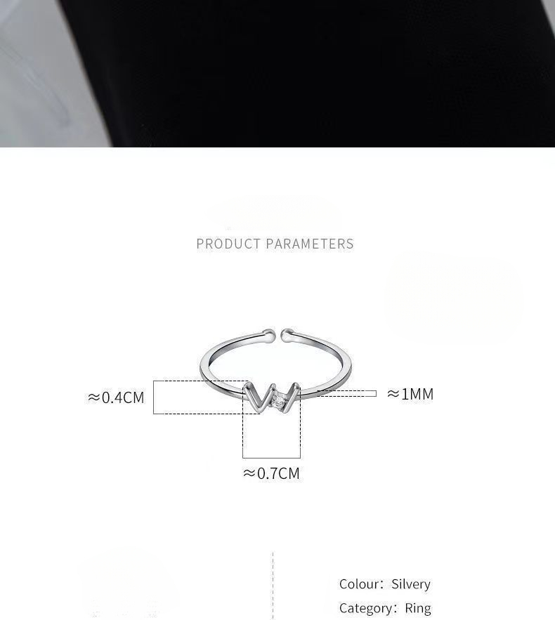 Anello in argento con lettera W per donna, design di nicchia, stile Ins, minimalista, sensazione di alta qualità, anello aperto per indice, lusso leggero_voghion.com