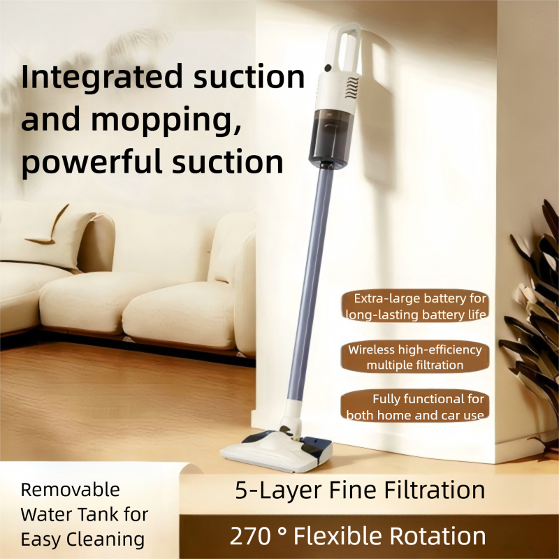 Bezprzewodowy odkurzacz domowy, duża siła ssania, usuwanie włosów i kurzu, mop do prania, zintegrowany przenośny mop ręczny_voghion.com