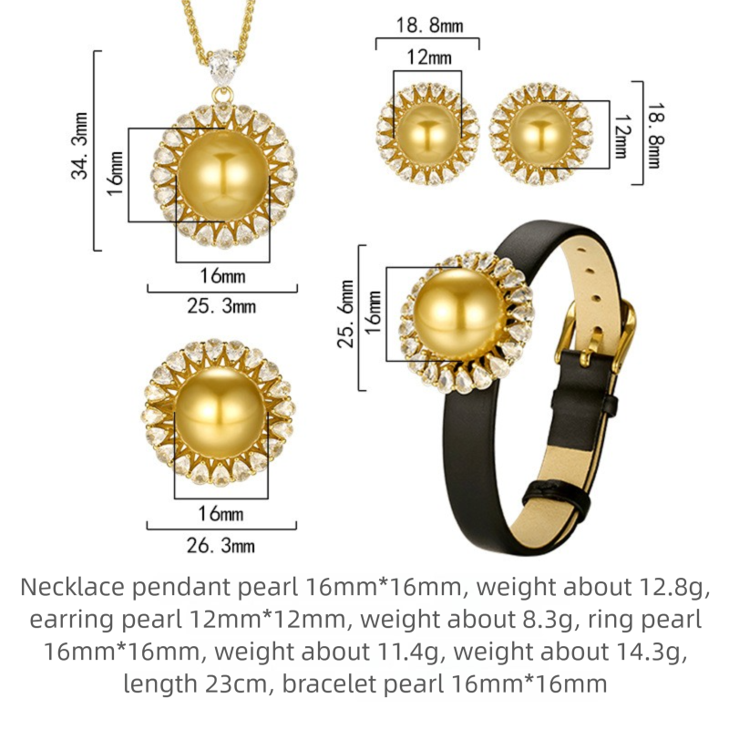 Pearl Stud Earrings Gold Plated Round Pendant Necklace Set_voghion.com