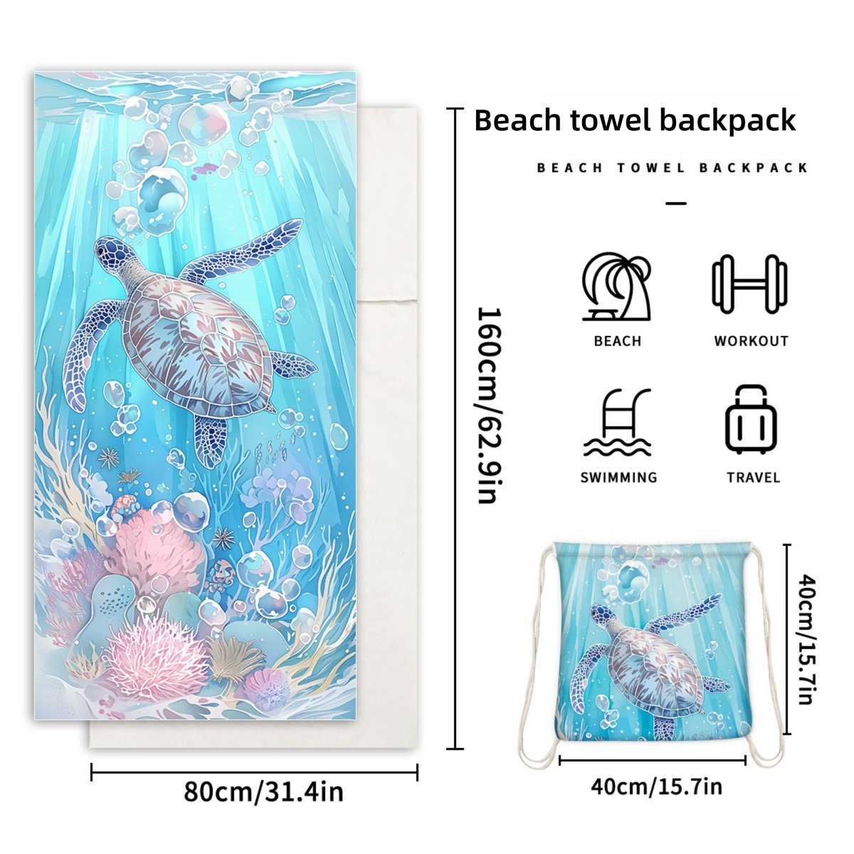 New Printed Beach Towel, Portable Backpack Design Quick Dry Bath Towel, Lightweight Foldable Towel For Beach Swimming Outdoor Travel_voghion.com