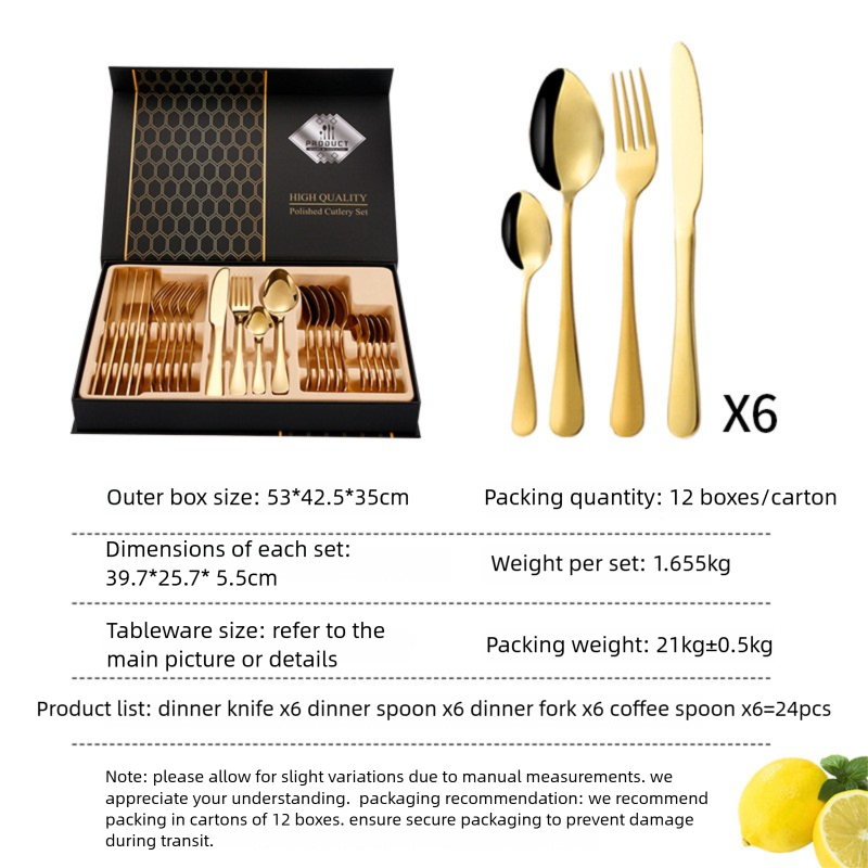 Stainless Steel Western Cutlery 1010 Four-Piece Set: Knife, Fork, And Spoon; 24-Piece Gift Box Cutlery Set_voghion.com