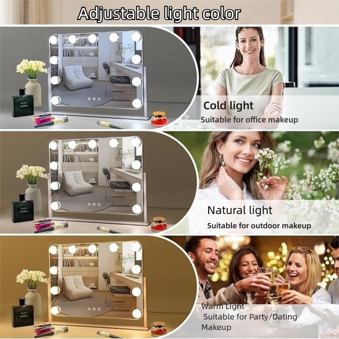 Hollywood Makeup Mirror With 11 LED Bulbs, 3 Color Modes, Touch Control, 10X Magnification, Dimmable Cosmetic Mirror With Stand For Bedroom
_maomaolike.com