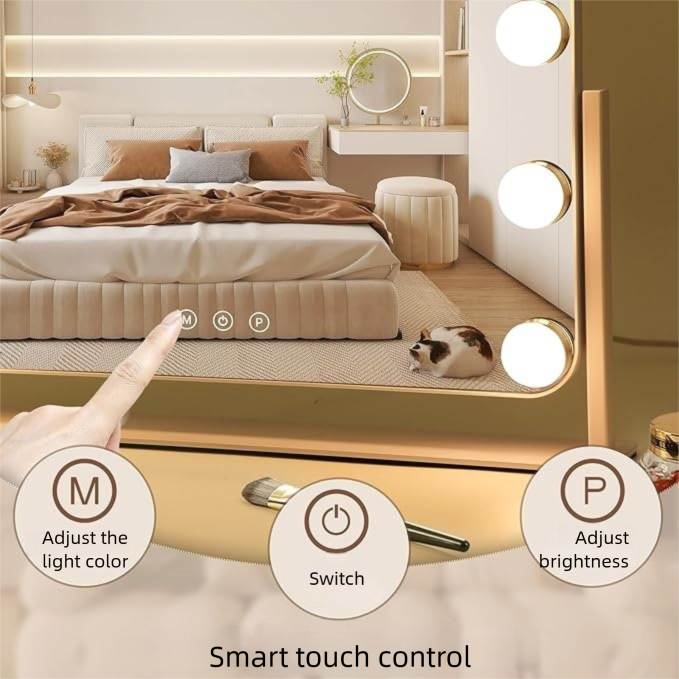 Hollywood Makeup Mirror With 11 LED Bulbs, 3 Color Modes, Touch Control, 10X Magnification, Dimmable Cosmetic Mirror With Stand For Bedroom
_maomaolike.com