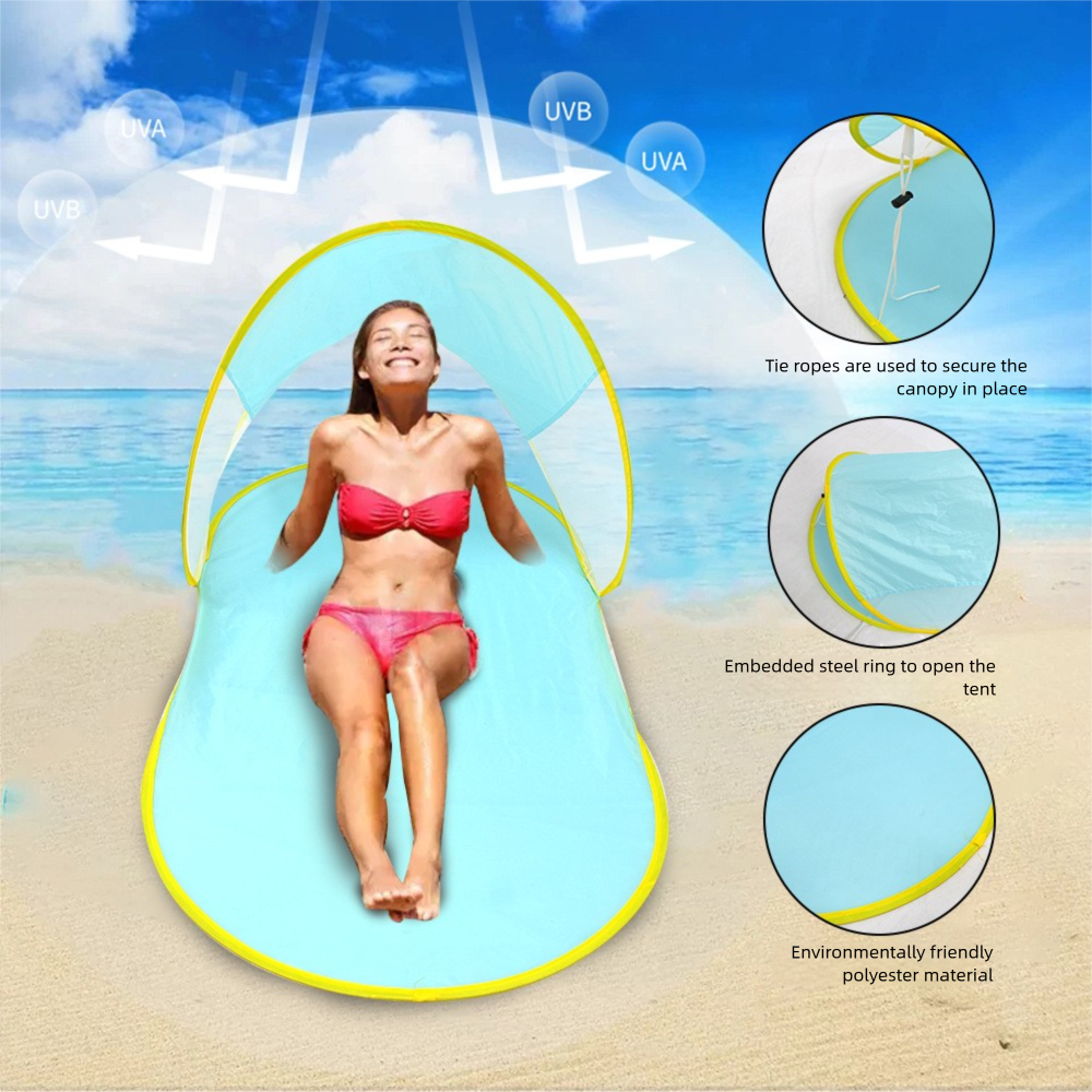 Pop-up-Strandzelt mit Matte, tragbarer Sonnenschutz, faltbares Stranddach mit UPF50+ UV-Schutz für Outdoor-Aktivitäten wie Angeln und Picknicken am Strand_voghion.com