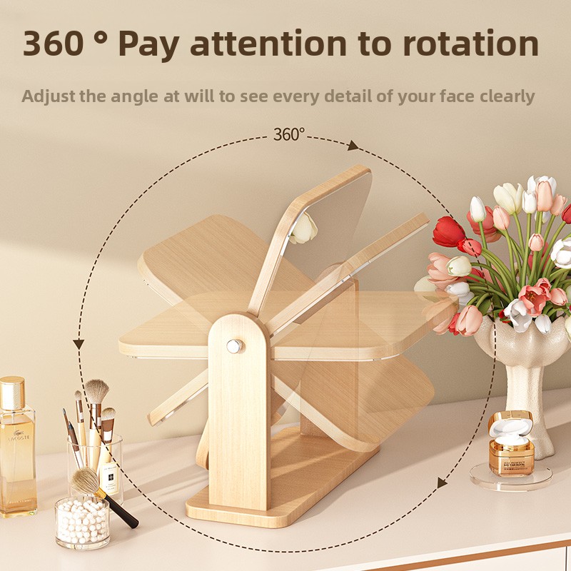 Miroir de maquillage de bureau simple, à poser sur une table, à une seule face, pivotant à 360 degrés, haute définition et grand format, en bois._voghion.com