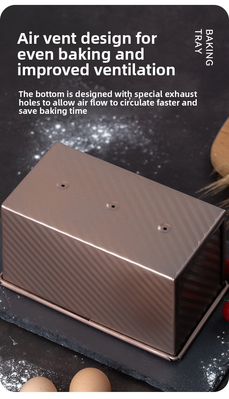 Bread 450g Carbon Steel Corrugated Non-Stick Box With Lid Household Oven Baking Tool Toast Mold_maomaolike.com