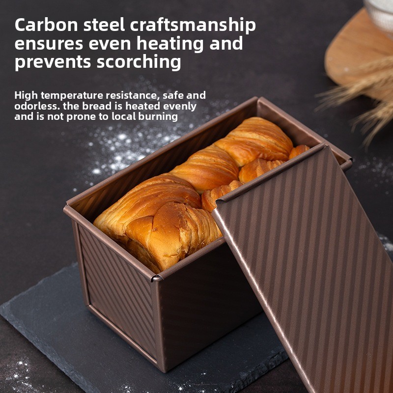 Bread 450g Carbon Steel Corrugated Non-Stick Box With Lid Household Oven Baking Tool Toast Mold_maomaolike.com
