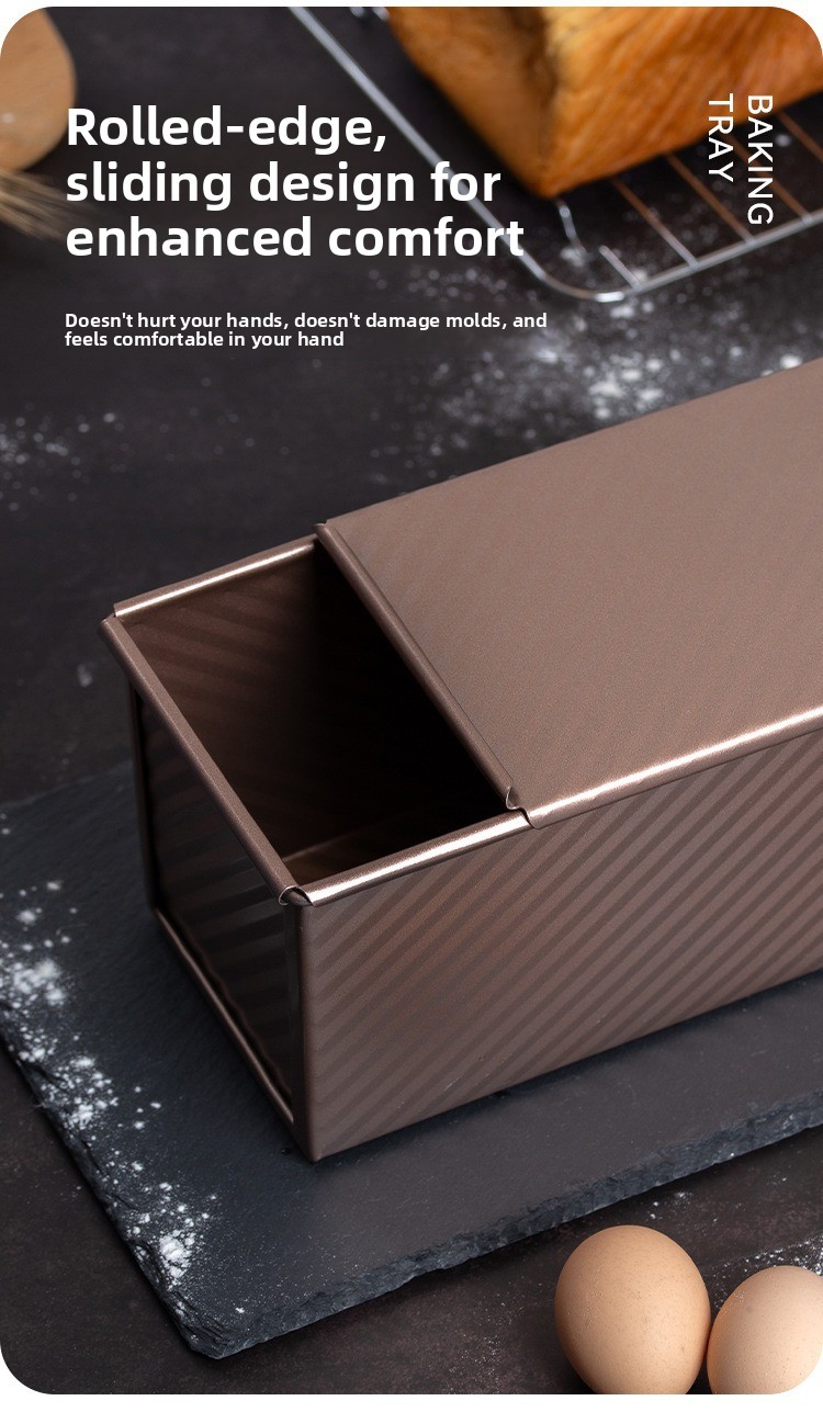 Bread 450g Carbon Steel Corrugated Non-Stick Box With Lid Household Oven Baking Tool Toast Mold_maomaolike.com