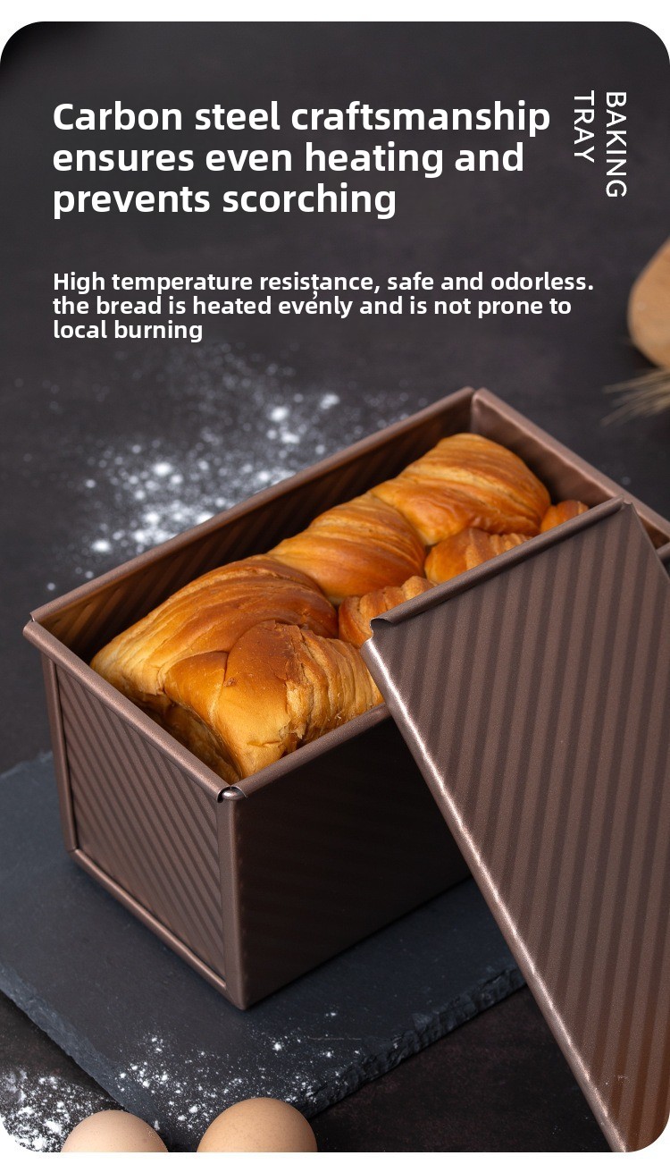 Bread 450g Carbon Steel Corrugated Non-Stick Box With Lid Household Oven Baking Tool Toast Mold_maomaolike.com