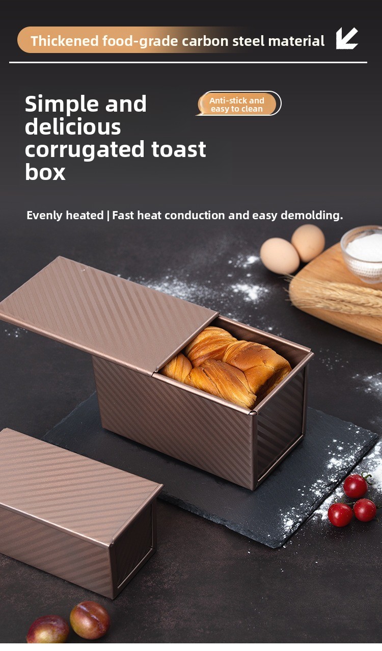 Bread 450g Carbon Steel Corrugated Non-Stick Box With Lid Household Oven Baking Tool Toast Mold_maomaolike.com