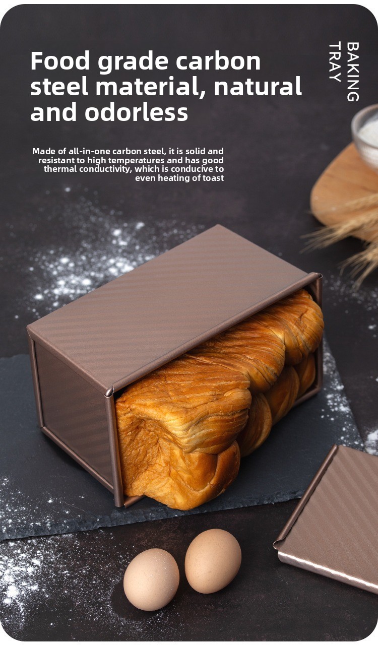 Bread 450g Carbon Steel Corrugated Non-Stick Box With Lid Household Oven Baking Tool Toast Mold_maomaolike.com