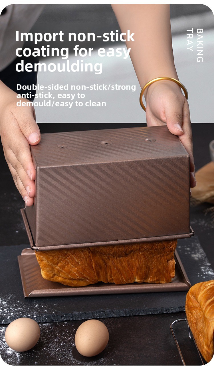 Bread 450g Carbon Steel Corrugated Non-Stick Box With Lid Household Oven Baking Tool Toast Mold_maomaolike.com