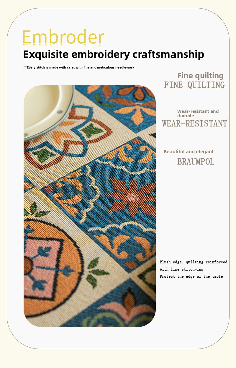 Französisch besticktes Platzset im amerikanischen Landhausstil, quadratisch, rund, rechteckig, aus Stoff, Esstischdecke_voghion.com