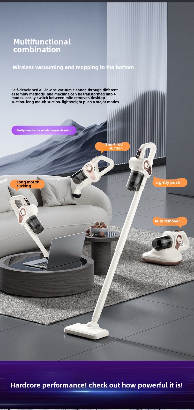Powerful Handheld Vacuum Cleaner Wireless 4-in-1 Mite Remover_voghion.com