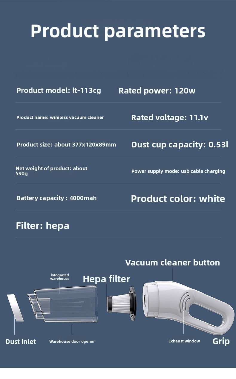 Draadloze handstofzuiger voor auto en huis voor dierenharen_voghion.com