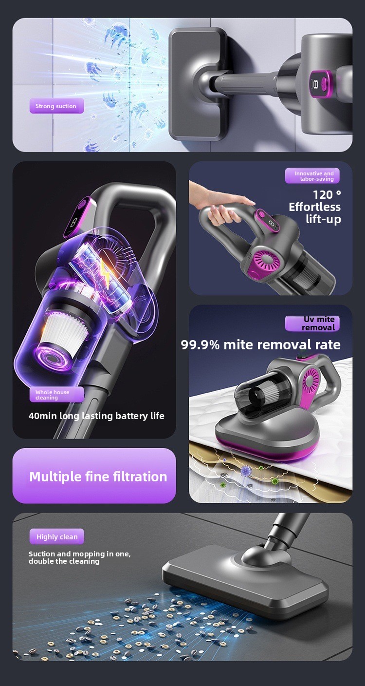 Powerful Handheld Vacuum Cleaner Wireless 4-in-1 Mite Remover_voghion.com