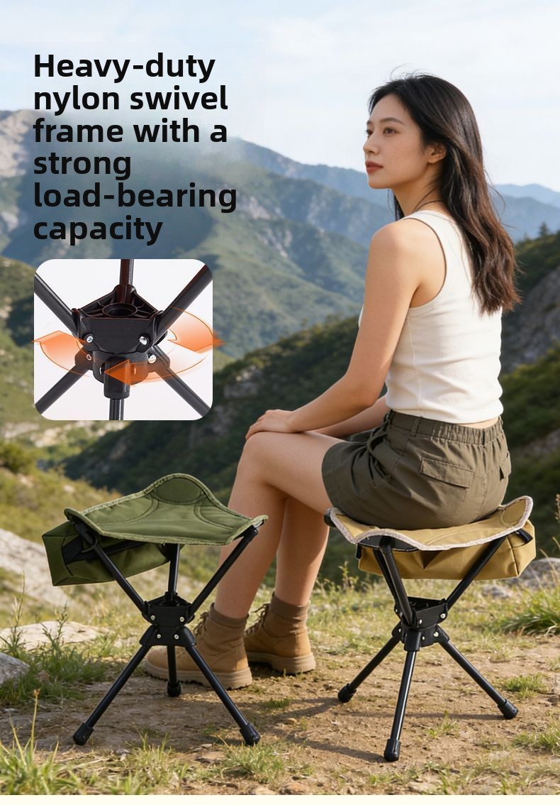 Foldable Camping Stool 360 Degree Swivel Portable Outdoor Seat_voghion.com