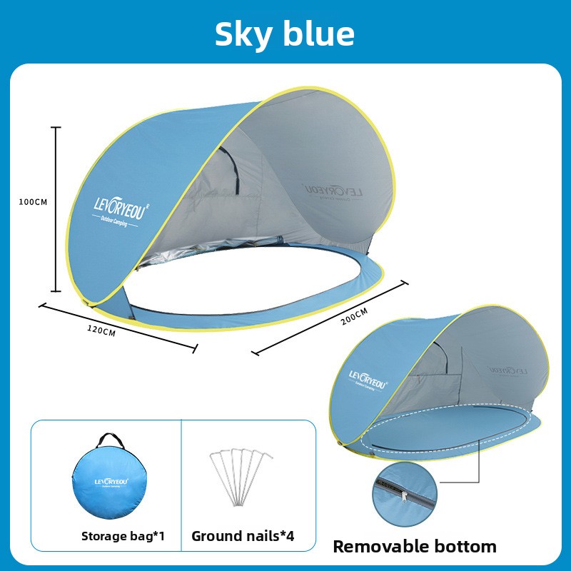 Quick-Deploying Sunshade Beach Tent With Silver-Coated Fabric, Seaside Camping Canopy, Foldable Portable Kids’ Shelter, Bottomless Design_voghion.com