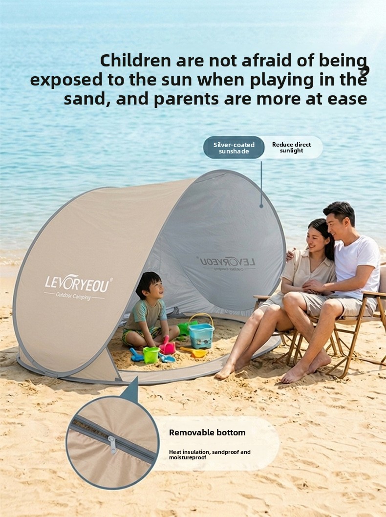 Quick-deploying Sunshade Beach Tent With Silver Coated Fabric_voghion.com