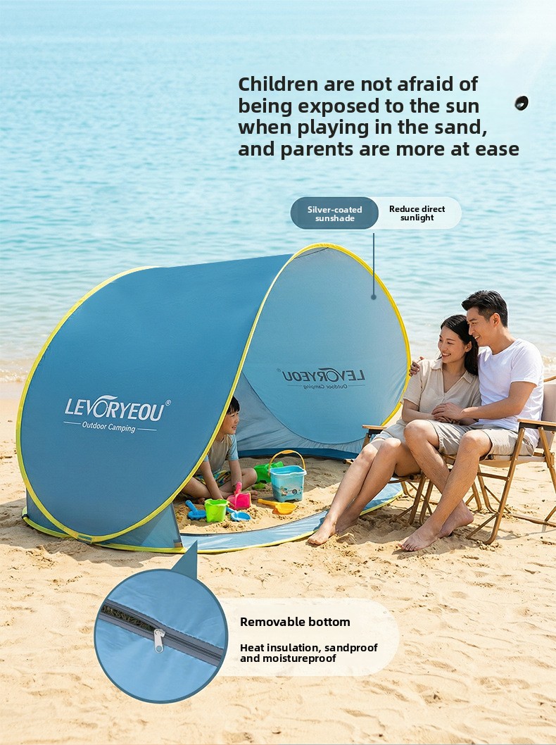 Quick-deploying Sunshade Beach Tent With Silver Coated Fabric_voghion.com