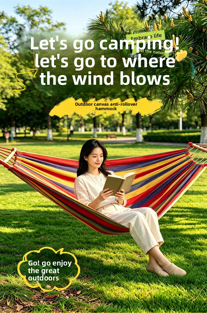 Anti-tip Striped Hammock For Camping And Garden Relaxation_voghion.com