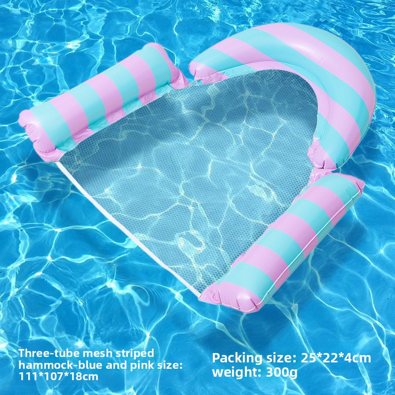 New Cartoon Macaron Three-Tube Inflatable Hammock, Pool Water Fun Entertainment, Single-Person Floating Water Raft_voghion.com