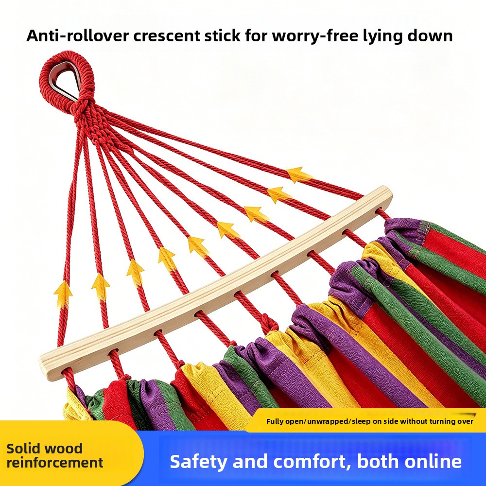 Thickened Hammock Swing, Striped Coffee‑Colored Rocking Bed, Oversized Anti‑Tip Design For Picnics And Camping, Children’s Drop‑In Net Bed_voghion.com