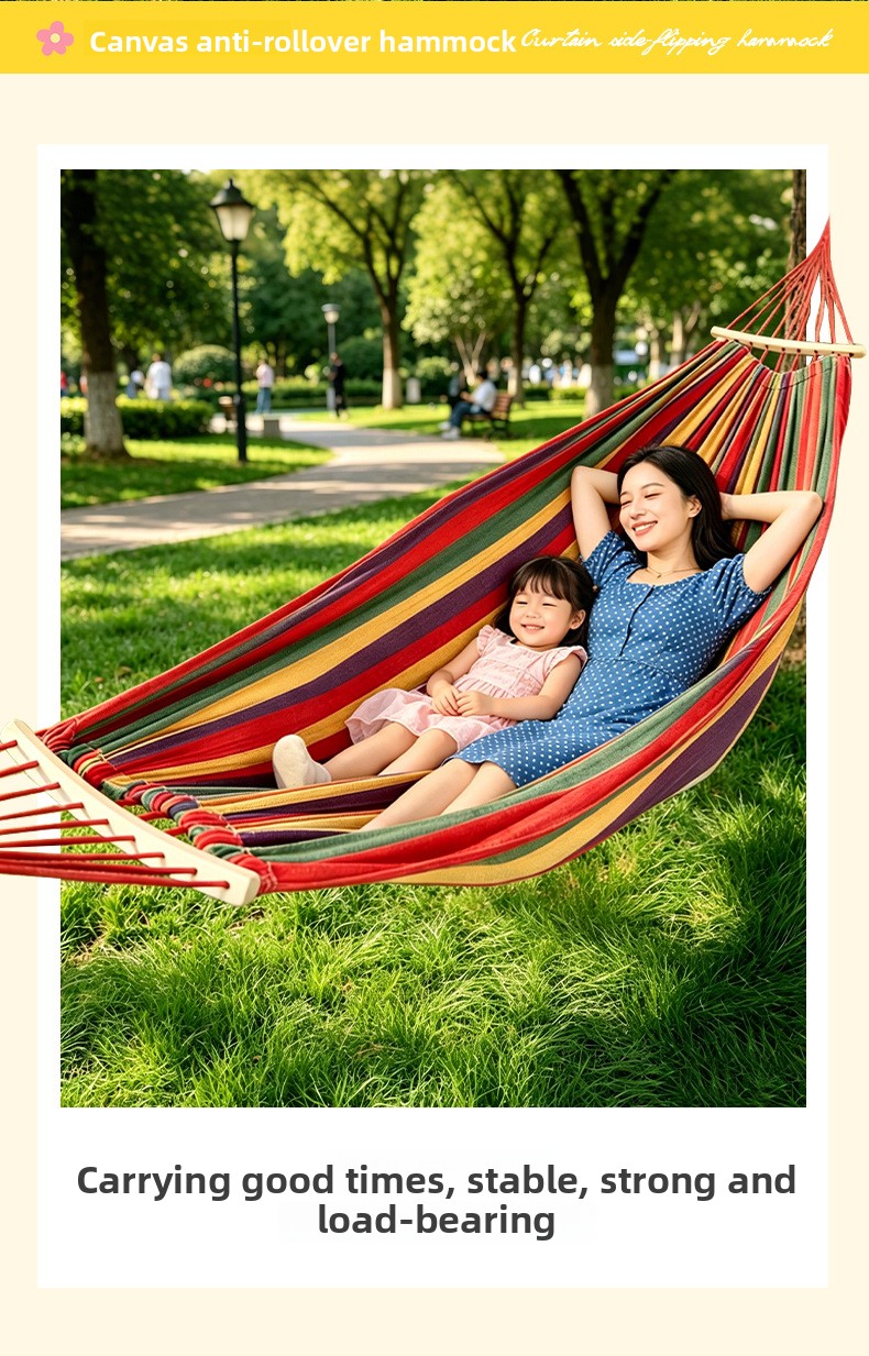 Anti-tip Striped Hammock For Camping And Garden Relaxation_voghion.com