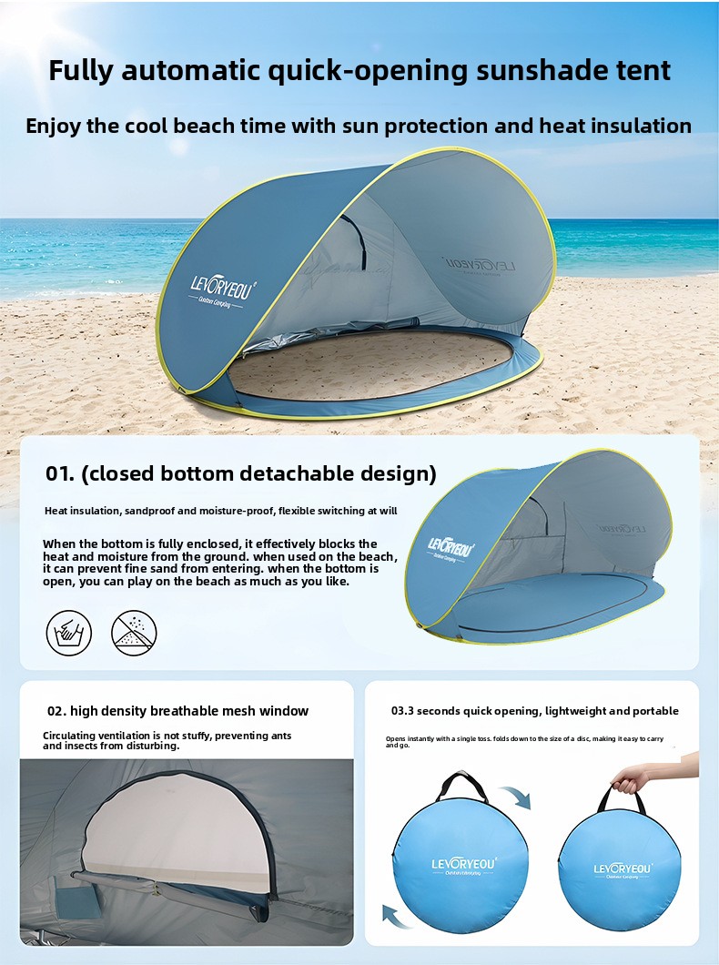 Quick-deploying Sunshade Beach Tent With Silver Coated Fabric_voghion.com
