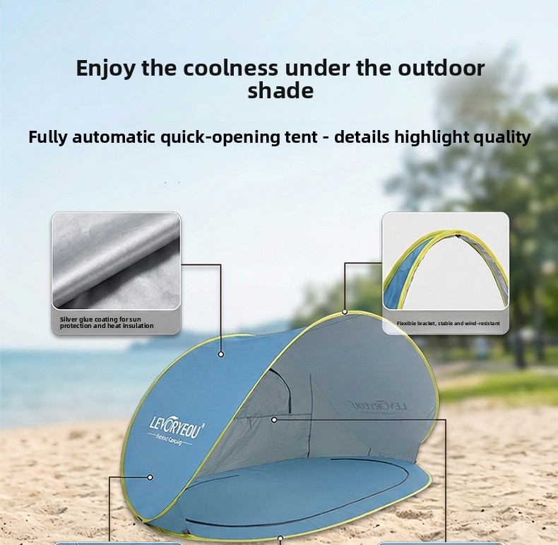 Quick-deploying Sunshade Beach Tent With Silver Coated Fabric_voghion.com