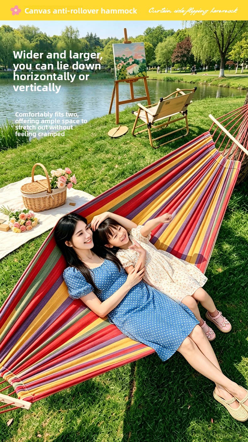 Anti-tip Striped Hammock For Camping And Garden Relaxation_voghion.com