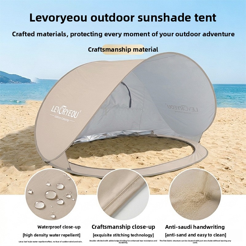 Quick-Deploying Sunshade Beach Tent With Silver-Coated Fabric, Seaside Camping Canopy, Foldable Portable Kids’ Shelter, Bottomless Design_voghion.com